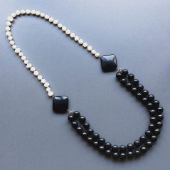 Collane agata nera tondo liscio annodato 12mm con perle di fiume acqua dolce
