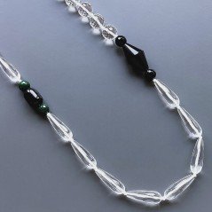 Collana cristallo di rocca gocce sfac 10x 29 mm e sferico 14 mm sfac con centrale pietre dure miste annodato