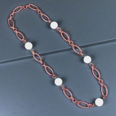 Collana a Catena di Alluminio Rosso con Onice Nera Forma Ovale Piatto Liscio
