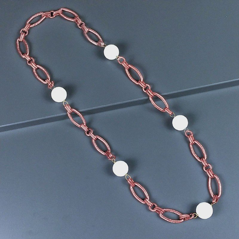 Collana a Catena di Alluminio Rosso con Onice Nera Forma Ovale Piatto Liscio
