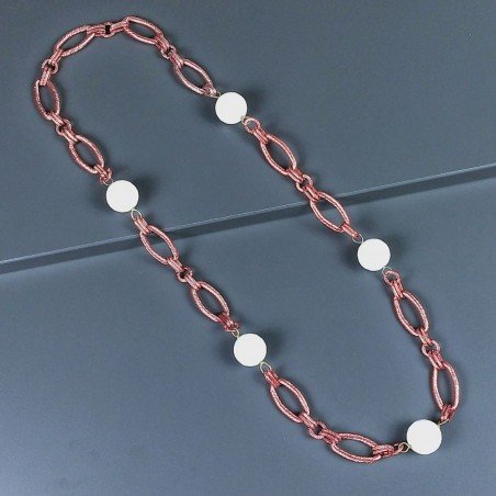 Collana a Catena di Alluminio Rosso con Onice Nera Forma Ovale Piatto Liscio