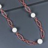 Collana a Catena di Alluminio Rosso con Onice Nera Forma Ovale Piatto Liscio
