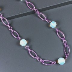 Collana a Catena di Alluminio Viola con Agata Bianca Forma Tondo Sfacettato