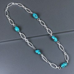 Collana a Catena di Alluminio con Pasta di Turchese Forma Cilindro