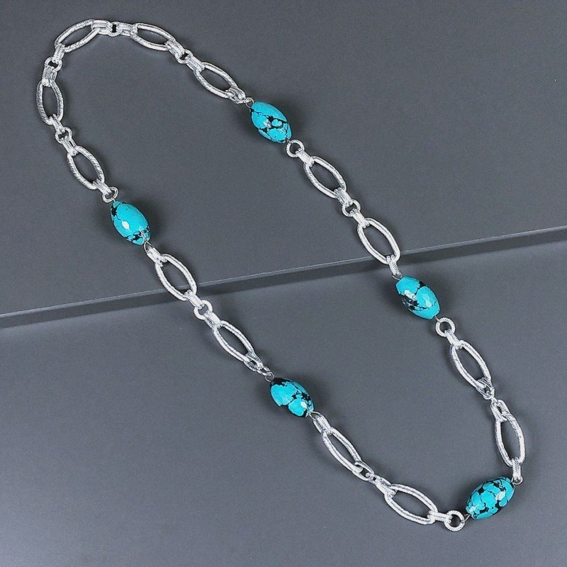 Collana a Catena di Alluminio con Pasta di Turchese Forma Cilindro