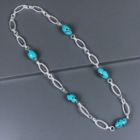 Collana a Catena di Alluminio con Pasta di Turchese Forma Cilindro