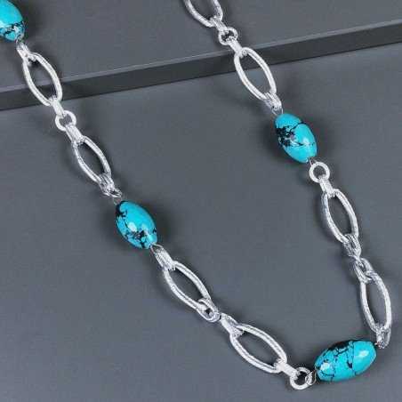 Collana a Catena di Alluminio con Pasta di Turchese Forma Cilindro