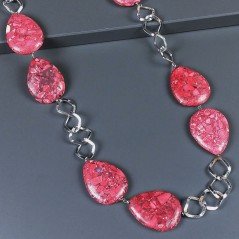 Collana a Catena di Ottone Rombo con Pasta di Turchese Rosa Forma Tondo Piatto