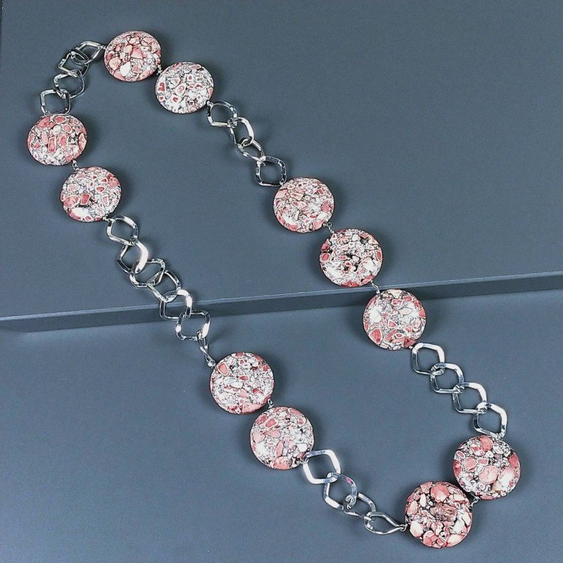 Collana a Catena di Ottone Rombo con Pasta di Turchese Rosa Forma Rombo Piatto