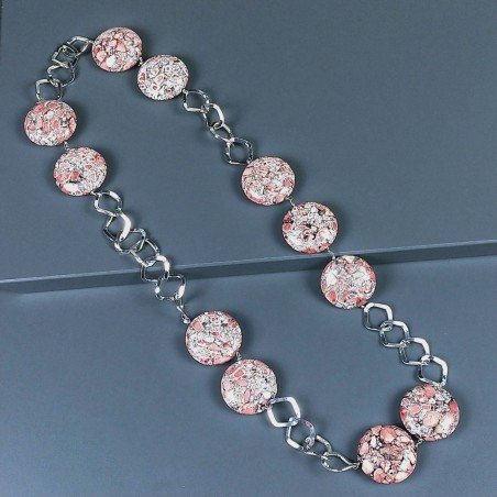 Collana a Catena di Ottone Rombo con Pasta di Turchese Rosa Forma Rombo Piatto