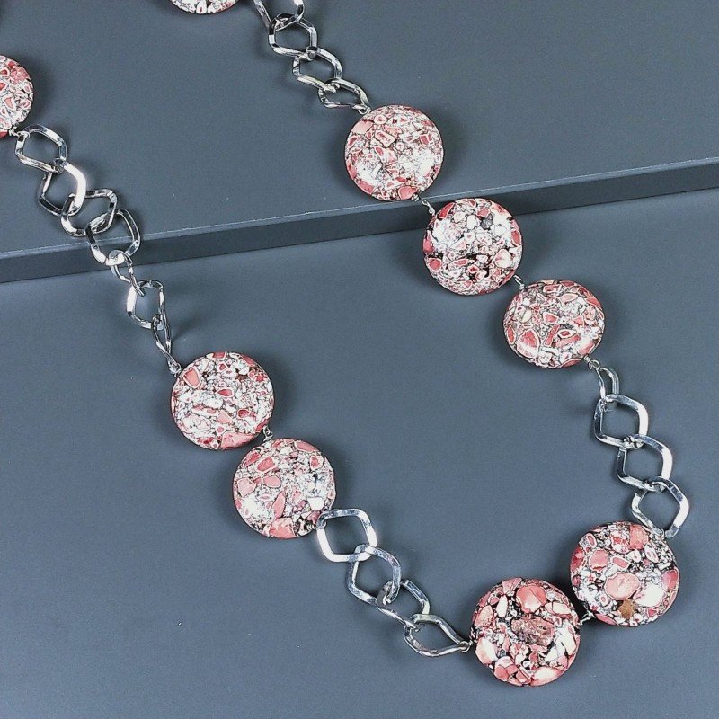 Collana a Catena di Ottone Rombo con Pasta di Turchese Rosa Forma Rombo Piatto