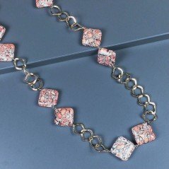 Collana a Catena di Ottone Rombo con Pasta di Turchese Rosa Forma Rombo Piatto