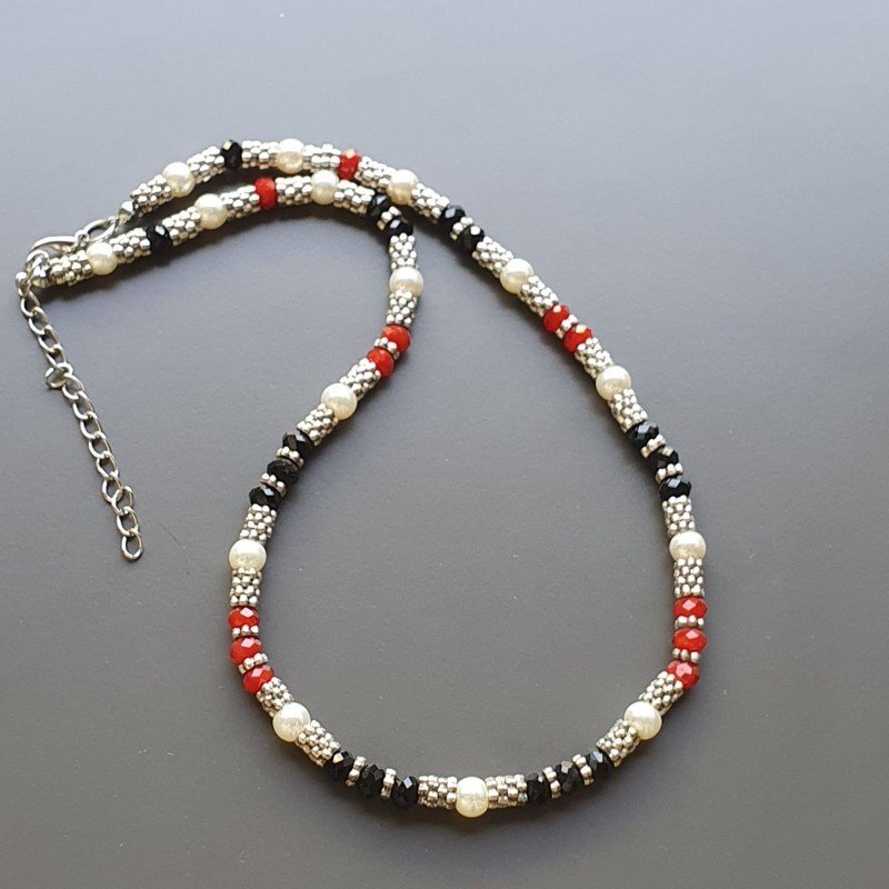 Collana girocollo cristallo multicolore rondelle sfac 5 mm con perle di fiume ottone argentato lavorato 5 mm infilato