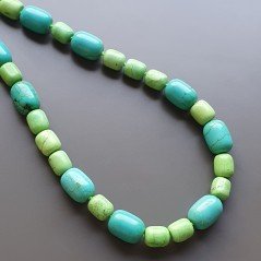 Collana girocollo aulite verde12x15 mm e azzurra 15x20 mm cilindro annodato