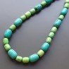 Collana girocollo aulite verde12x15 mm e azzurra 15x20 mm cilindro annodato