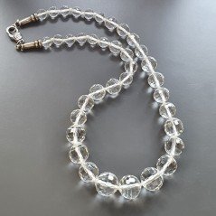 Collana girocollo cristallo di rocca sferico sfac 7-16 mm graduazione annodato