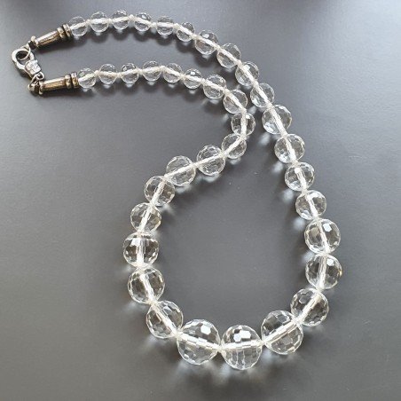 Collana girocollo cristallo di rocca sferico sfac 7-16 mm graduazione annodato