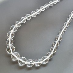 Collana girocollo cristallo di rocca sferico sfac 7-16 mm graduazione annodato