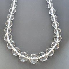 Collana girocollo cristallo di rocca sferico sfac 7-16 mm graduazione annodato