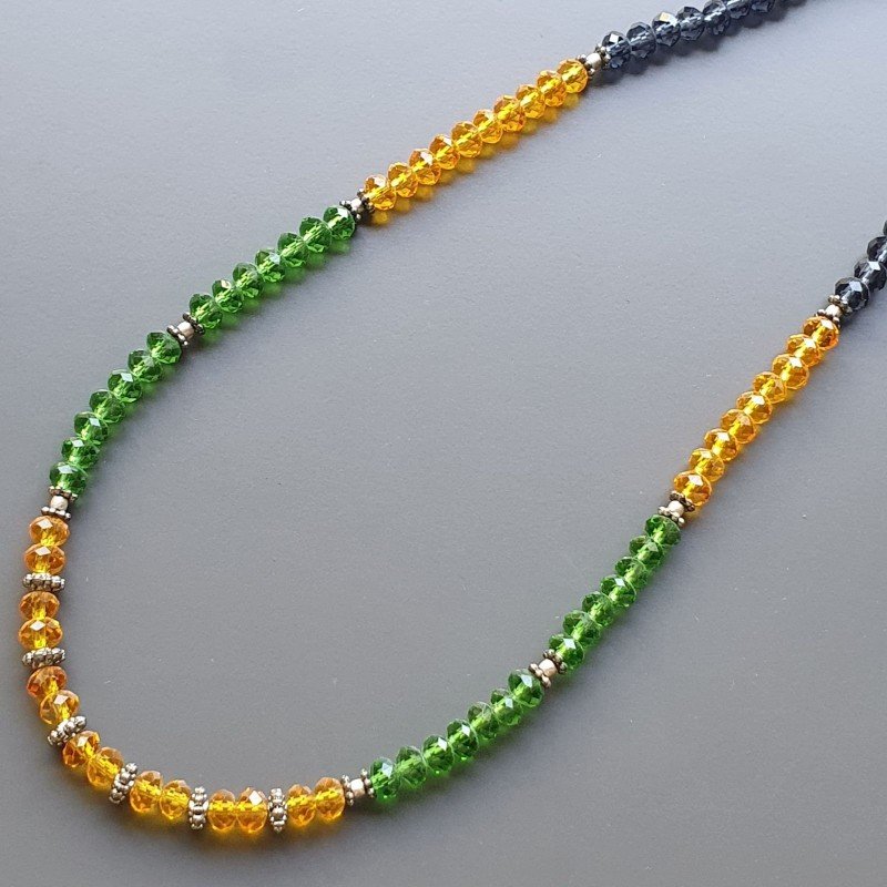 Collana girocollo cristallo rondelle sfac con ottone argentato lavorato infilato