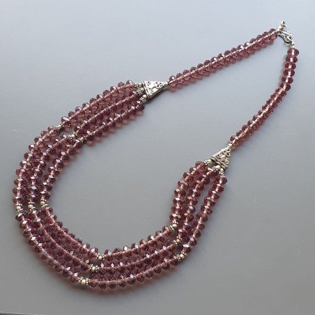 Collana girocollo cristallo rondelle sfac viola chiaro 8 mm con ottone argentato lavorato infilato