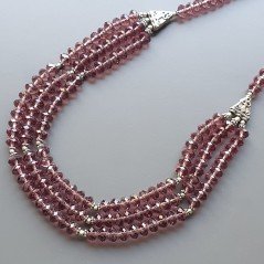 Collana girocollo cristallo rondelle sfac viola chiaro 8 mm con ottone argentato lavorato infilato