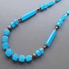 Collana girocollo cristallo azzurro sfac forme miste con ottone argentato lavorato infilato