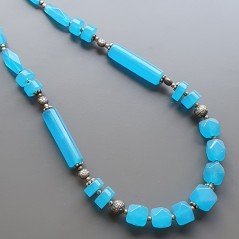 Collana girocollo cristallo azzurro sfac forme miste con ottone argentato lavorato infilato