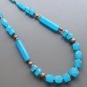 Collana girocollo cristallo azzurro sfac forme miste con ottone argentato lavorato infilato