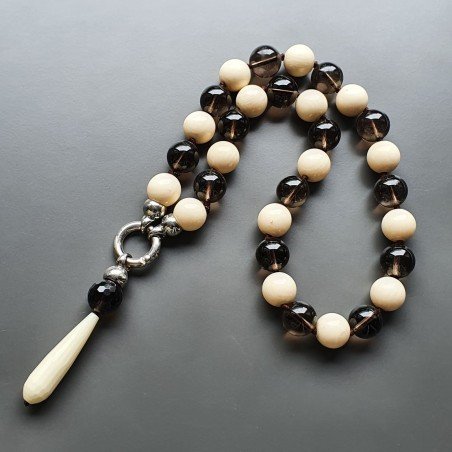 Collana girocollo quarzo fume forme miste con pietre dure miste e pendente annodato