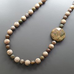 Collana girocollo diaspro verde sferico liscio 10-8 mm e moneta sfac annodato