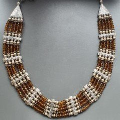 Collana girocollo egiziana cristallo ambra rondelle sfac e ottone argentato lavorato sferico liscio