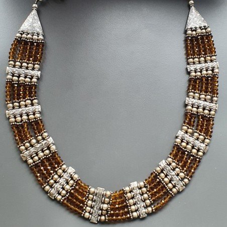 Collana girocollo egiziana cristallo ambra rondelle sfac e ottone argentato lavorato sferico liscio
