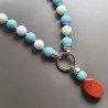 Collana girocollo pasta di turchese (A) sferico sfac con pietre dure miste sferiche lisce 14 mm annodato con pendente