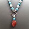 Collana girocollo pasta di turchese (A) sferico sfac con pietre dure miste sferiche lisce 14 mm annodato con pendente