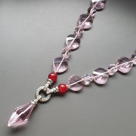 Collana girocollo cristallo rosa moneta twist sfac e ciondolo forma rombo sfac annodato con chiusura cerchietti