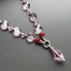 Collana girocollo cristallo rosa  moneta twist sfac e ciondolo forma rombo sfac annodato con chiusura cerchietti