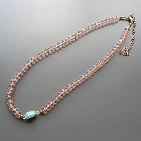 Collana girocollo cristallo rosa rondelle sfac 8 mm con pietra montata in ottone infilato