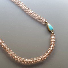 Collana girocollo cristallo rosa rondelle sfac 8 mm con pietra montata in ottone infilato