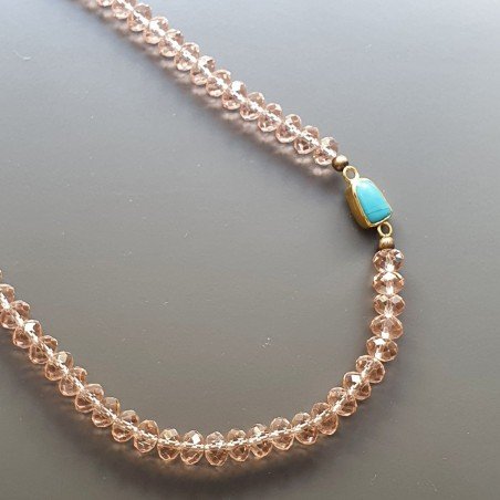 Collana girocollo cristallo rosa rondelle sfac 8 mm con pietra montata in ottone infilato