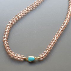 Collana girocollo cristallo rosa rondelle sfac 8 mm con pietra montata in ottone infilato