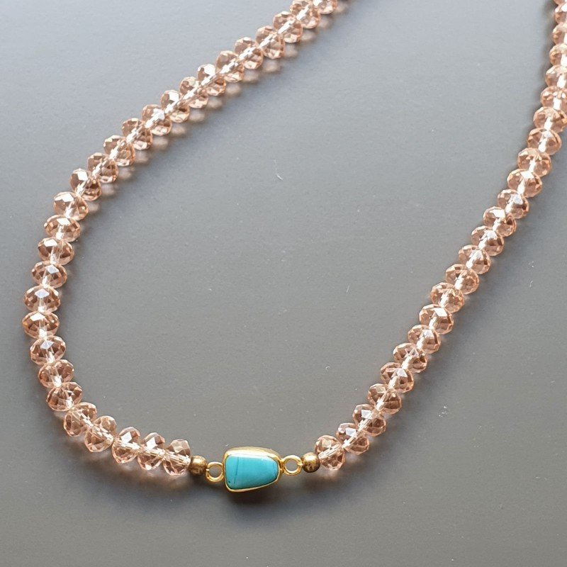 Collana girocollo cristallo rosa rondelle sfac 8 mm con pietra montata in ottone infilato