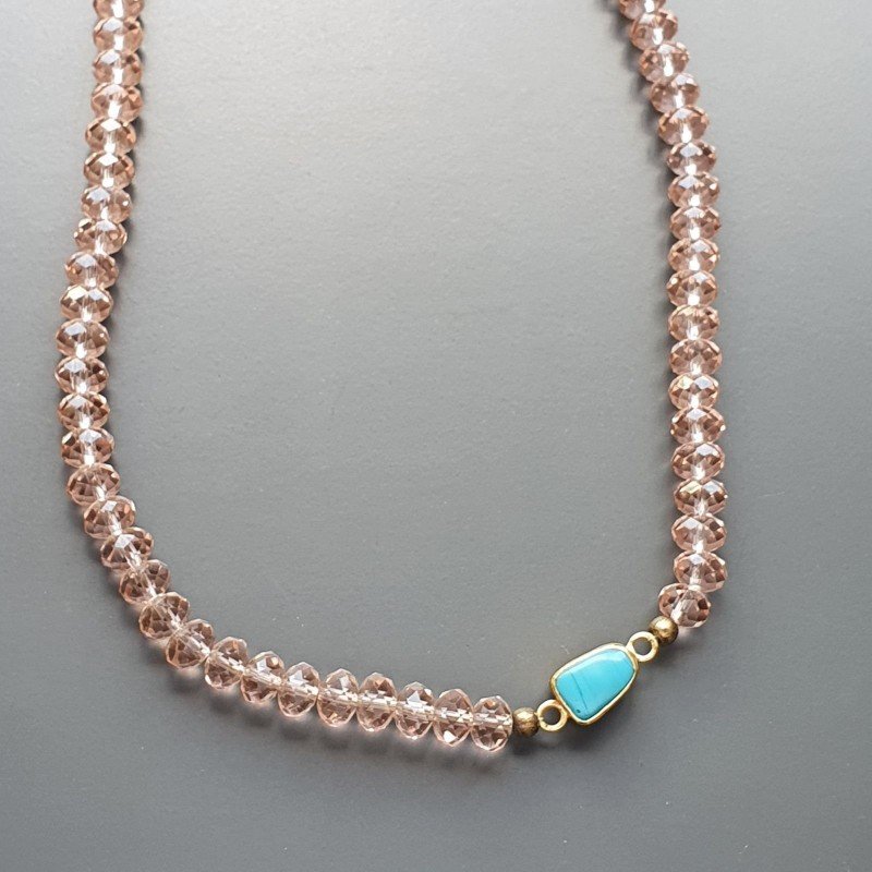 Collana girocollo cristallo rosa rondelle sfac 8 mm con pietra montata in ottone infilato