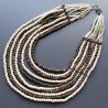 Collana girocollo legno tondo liscio marrone e crema con perline cristallo bianco annodato
