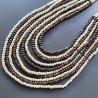 Collana girocollo legno tondo liscio marrone e crema con perline cristallo bianco annodato