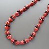 Collana girocollo corallo bambo rosso ovale liscio 5x12 mm con cristallo nero rondelle sfac annodato