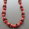 Collana girocollo corallo bambo rosso ovale liscio 5x12 mm con cristallo nero rondelle sfac annodato