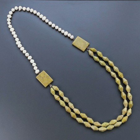 Collane giada oliva rombo sfac 10x16 mm annodato con perle di fiume acqua dolce