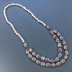 Collane diaspro picasso ovale liscio 15x20 mm annodato con perle di fiume acqua dolce
