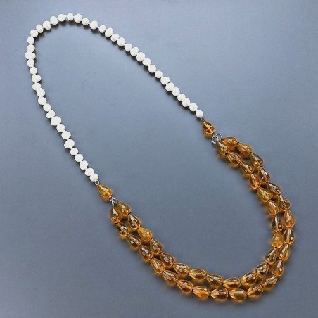 Collane cristallo ambrato gocce sfac annodato 10x14 mm con perle di fiume acqua dolce